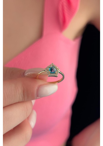 14 Ayar Altın Kuvars Aquamarine Yüzük modelleri