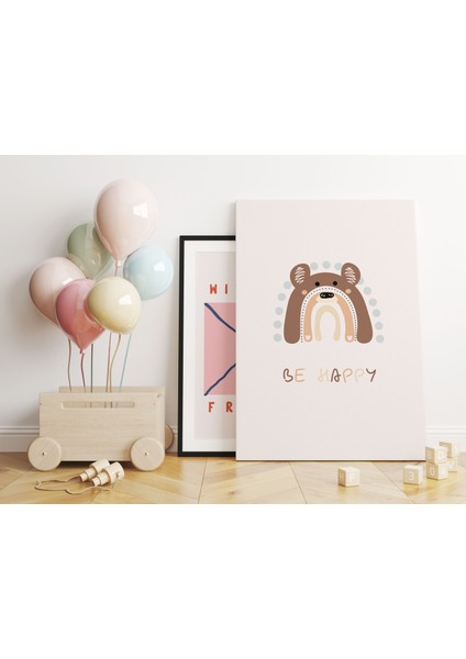 Minik Ayıcıklı Be Happy Modern Kanvas Tablo - Bebek Odası Dekorasyon - Çocuk Odası Tablo