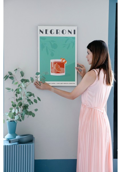 Negroni Kokteyl Minimalist Kanvas Tablo - Cafe Dekor - Salon ve Mutfak Için Duvar Dekoru