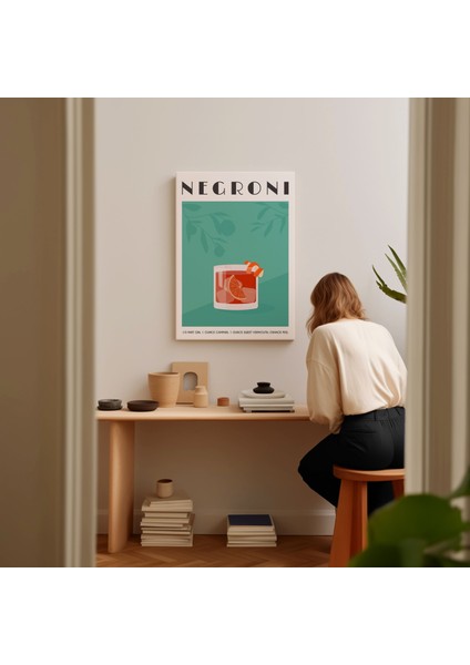 Negroni Kokteyl Minimalist Kanvas Tablo - Cafe Dekor - Salon ve Mutfak Için Duvar Dekoru