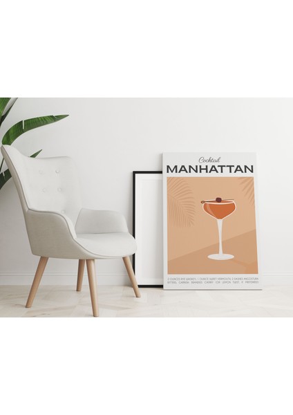 Manhattan Kokteyl Minimalist Kanvas Tablo - Cafe Dekor - Salon ve Mutfak Için Duvar Dekoru