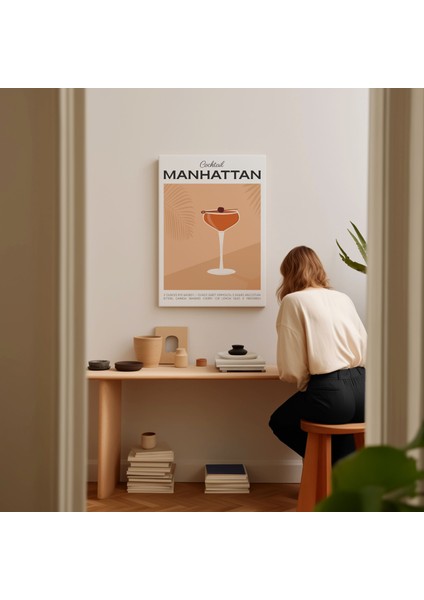 Manhattan Kokteyl Minimalist Kanvas Tablo - Cafe Dekor - Salon ve Mutfak Için Duvar Dekoru