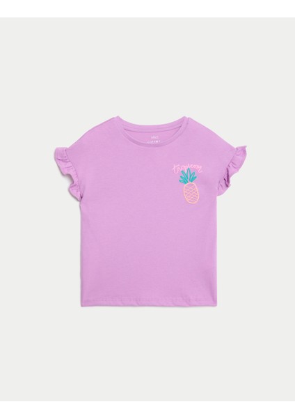 Saf Pamuklu Desenli Kısa Kollu T-Shirt