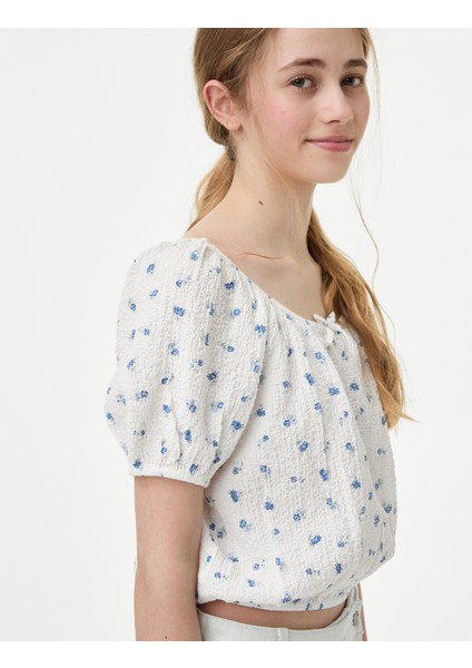 Çiçek Desenli Kısa Kollu Bluz (6-16 Yaş) fiyatları