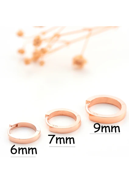 Garo Gold Tek Küpe (Ilk Kulak Deliğine Olmaz) 7mm Taşsız Rose Altın 14AYAR Kıkırdak Halka Küpe Mini Huggie KÜPE7MM Iç Çap