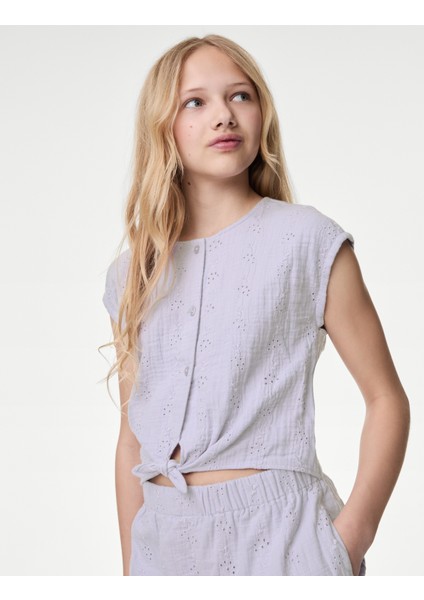 Saf Pamuklu Cut Out Şortlu Tulum (6-16 Yaş) fiyatları