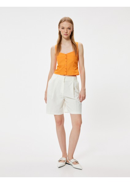 Crop Atlet Poplin Kalın Askılı Düğmeli V Yaka Slim Fit
