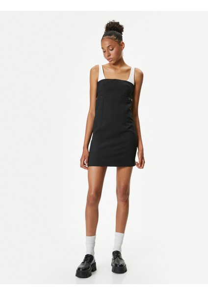 Mini Kalem Elbise Renk Kontrastlı Askılı Slim Fit modelleri