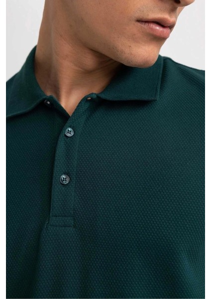 Erkek Yeşil Slim Fit Serin Tutan Nefes Alan Petek Doku Organik Pamuklu Kısa Kollu Polo Yaka T-Shirt fiyatları