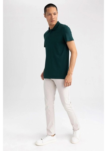 Erkek Yeşil Slim Fit Serin Tutan Nefes Alan Petek Doku Organik Pamuklu Kısa Kollu Polo Yaka T-Shirt modelleri