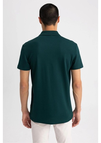 Erkek Yeşil Slim Fit Serin Tutan Nefes Alan Petek Doku Organik Pamuklu Kısa Kollu Polo Yaka T-Shirt indirimleri