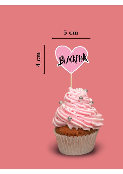 Black Pink Doğum Günü Pasta Kürdanı, 12 Adet Cupcake Süsü