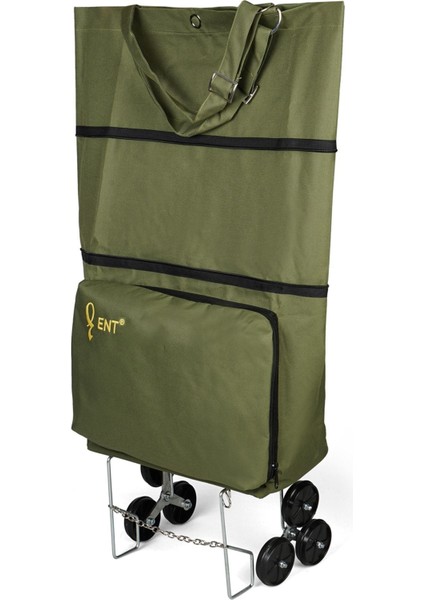 Tekno Trust 70 x 23 Mila Model 6 Teker Merdiven Çıkabilen, Katlanabilir Alışveriş ve Seyahat Çantası- Yeşil Hak