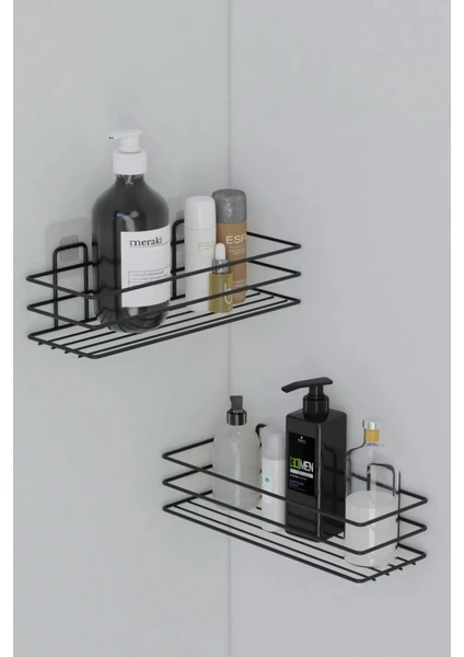 Yapışkanlı 2 Li Set Banyo Rafı Duş Şampuanlık Duvar Düzenleyici Organizer