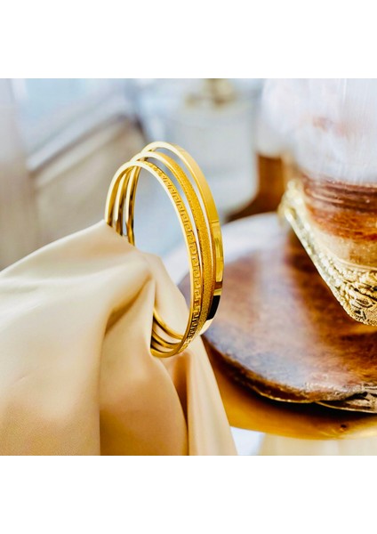 Parlanda Accessories Çelik Ajda Bilezik 3’lü Takım Gold Renk