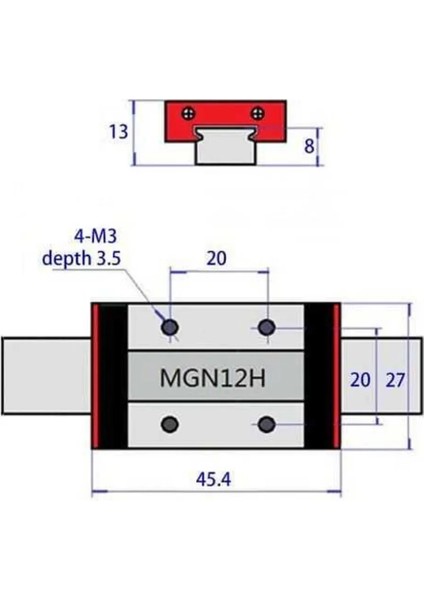 MGN12 Lineer Ray ve MGN12H Araba - 350MM