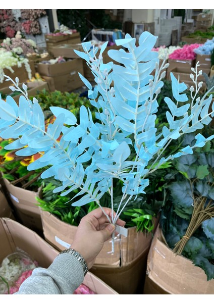 5 Dallı Renkli Yaprak Demet Büyük (Turkuaz) (Yapay Çiçektir)