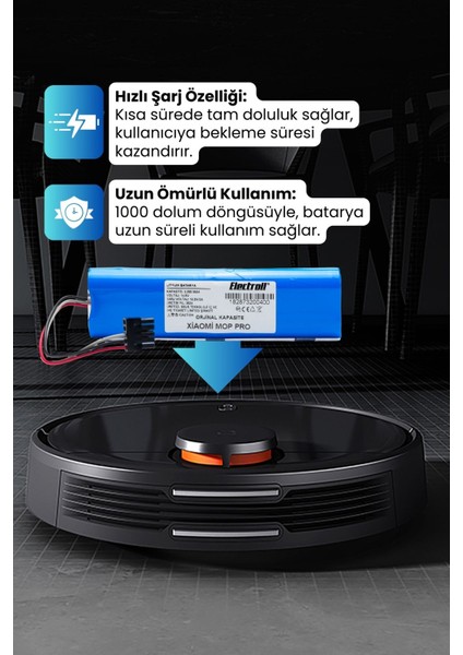 Mavi Xiaomi Mi Vacuum Mop Pro Batarya Kutulu (Orjinal Kapasite) 3.200MAH Robot Süpürge Bataryası