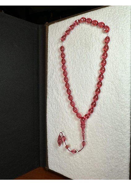 Ateş Kehribar Tesbih Pembe Renkli Şeffaf Beyzi Kesim 7mm x 11 mm T-267