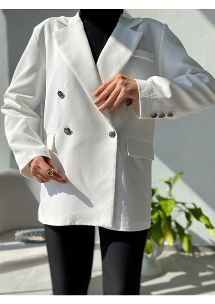 Kruvaze Blazer Ceket Beyaz modelleri