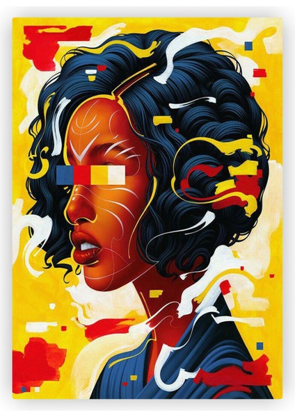 Koyu Kızıl Yüzlü Kadın Soyut Ahşap Poster 20X29 cm