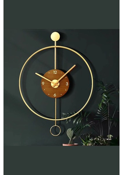 Altın (Ortaboy) Ispanyol Orbit Time , Modern Dekoratif Metal Ahşap Duvar Saati 50 x 75 Yuvarlak Met