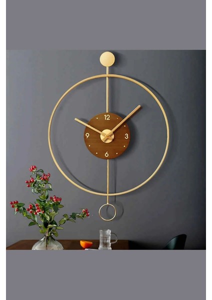 Altın (Ortaboy) Ispanyol Orbit Time , Modern Dekoratif Metal Ahşap Duvar Saati 50 x 75 Yuvarlak Met