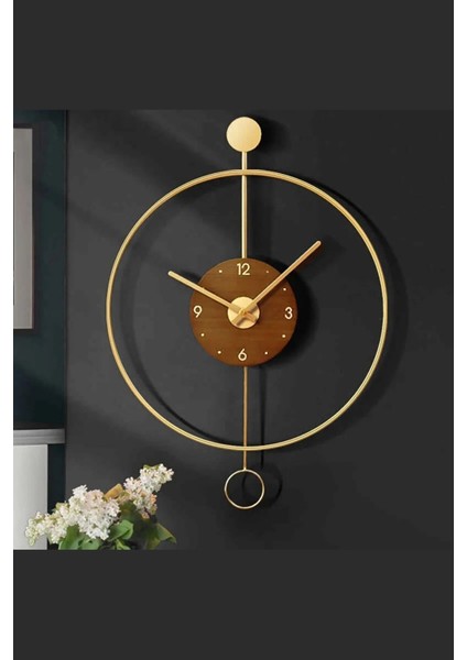 Altın (Ortaboy) Ispanyol Orbit Time , Modern Dekoratif Metal Ahşap Duvar Saati 50 x 75 Yuvarlak Met