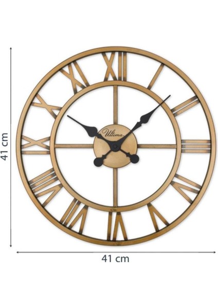 Tekno Trust 41 x 41 2654 G Ferforje 41 cm Iskelet Duvar Saati Modern Altın Yuvarlak Metal