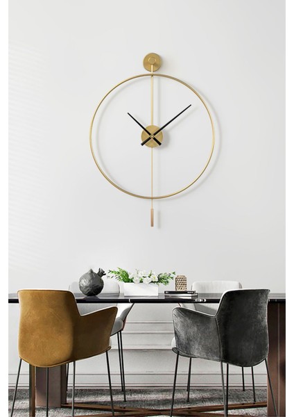 Tekno Trust Yuvarlak Tiktok Xxl 90 cm Gold, Modern Dekoratif Sarkaçlı Metal Duvar Saati Altın Metal Modern modelleri