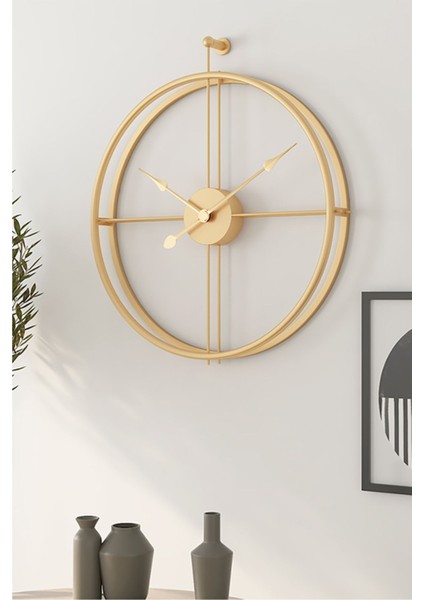 110 x 90 La Clock Xxl 90 cm Gold, Modern Dekoratif Ispanyol Tarzı Duvar Saati Altın Metal Yuvarlak