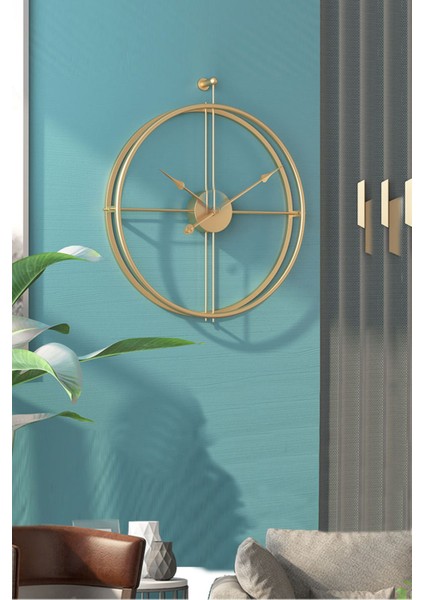 110 x 90 La Clock Xxl 90 cm Gold, Modern Dekoratif Ispanyol Tarzı Duvar Saati Altın Metal Yuvarlak