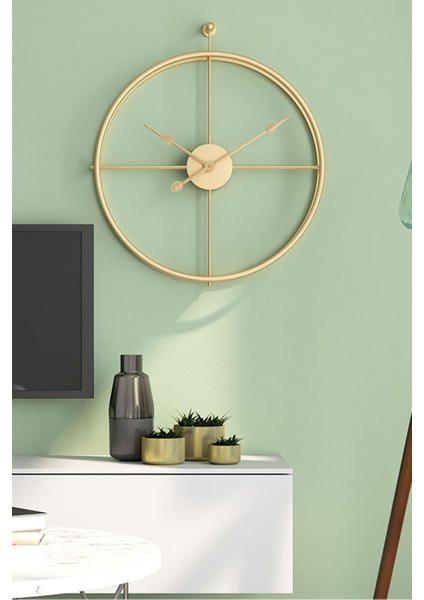 110 x 90 La Clock Xxl 90 cm Gold, Modern Dekoratif Ispanyol Tarzı Duvar Saati Altın Metal Yuvarlak