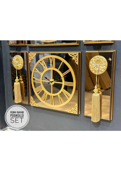 Tekno Trust Altın Roma Rakamlı 3 Lü Püsküllü Duvar Saati Modern Ahşap 46 x 46 Oval fiyatları