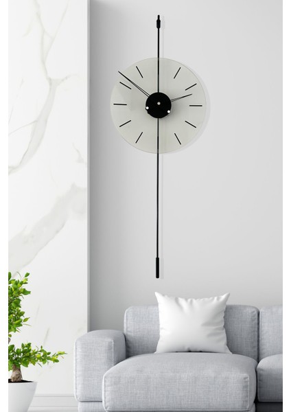 Metal Papatya Black Time, Modern Metal ve Cam Tasarım Duvar Saati Siyah Yuvarlak 38 x 98 Modern