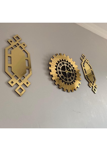 Tekno Trust Modern Dekoratif Duvar Saati Gold 3 Lü Set 60 cm Şık Türk Rakamlı Duvar Saati, Modern 30X70 cm Bakl fiyatları
