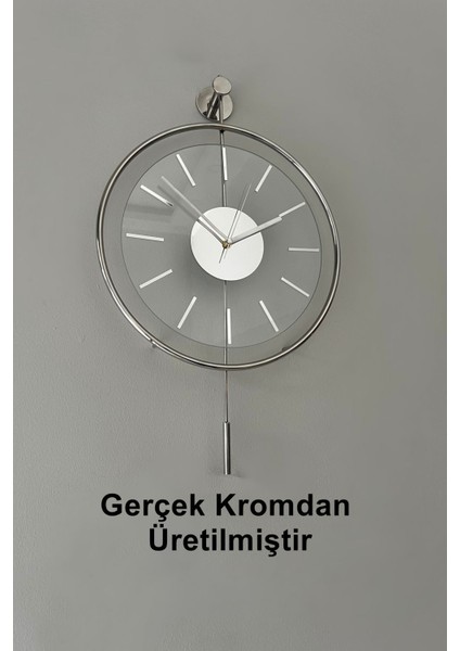 Tekno Trust 37 x 55 Krom Exclusıve (37X55CM) Özel Seri , Modern Dekoratif Krom Metal Duvar Saati Yuvarlak Metal