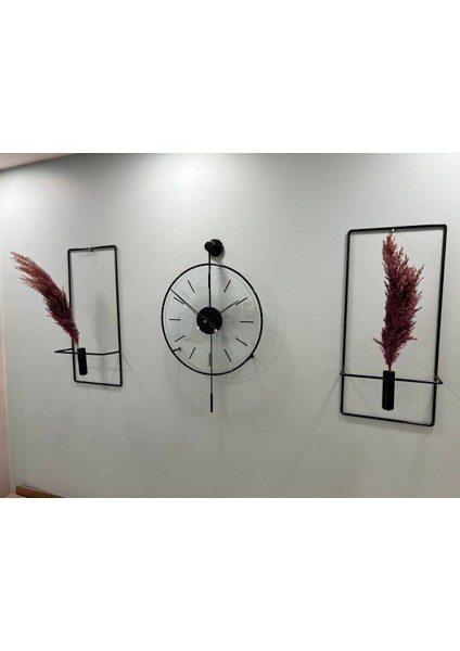 Tekno Trust Dikdörtgen -3lü Siyah Massive Set Çelik Kasa Metal Duvar Saati , Modern Dekoratif Metal Duvar Saati