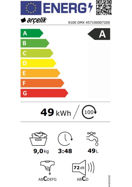 9kg Beyaz Şık PAKET(9100DMX-900KMX) 15 Program 1000 Devir A Enerji Sınıfı