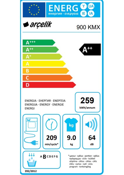 9kg Beyaz Şık PAKET(9100DMX-900KMX) 15 Program 1000 Devir A Enerji Sınıfı