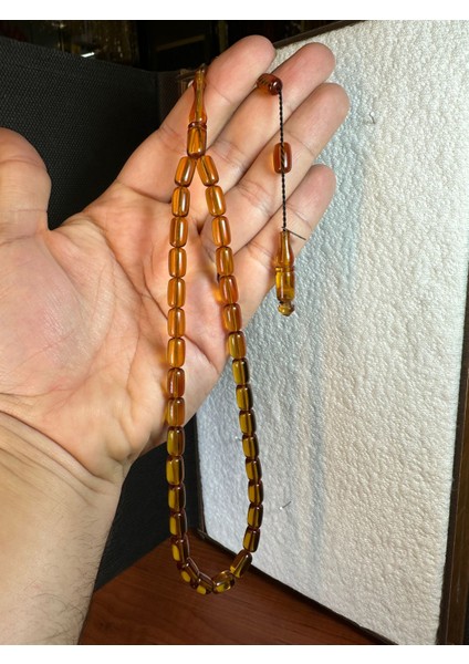 Ateş Kehribar Tesbih Sarı Renkli 7MMX11MM Kapsül Kesim T-273