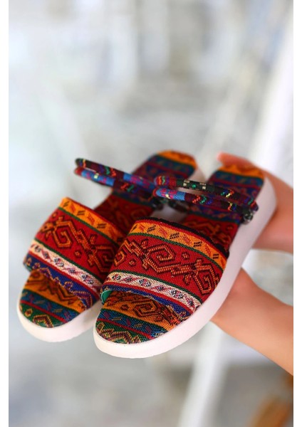 Kilim Desenli Ortopedik Sandalet Keten Renkli