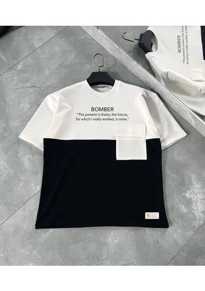 Torba Cep Detaylı Parçalı T-Shirt - Siyah