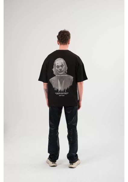 Bisiklet Yaka Baskılı Oversize T-Shirt - Siyah modelleri