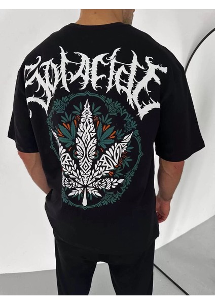 Bisiklet Yaka Baskılı Oversize T-Shirt - Siyah modelleri
