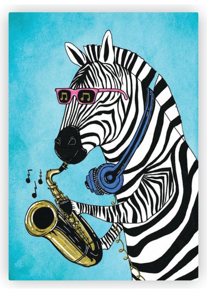 Müzisyen Zebra Pop Art Ahşap Poster 20X29 cm