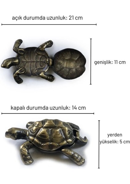 Antik Sarı Pirinç Kaplumbağa Figürlü Küllük, Tabak, Takı Kutusu