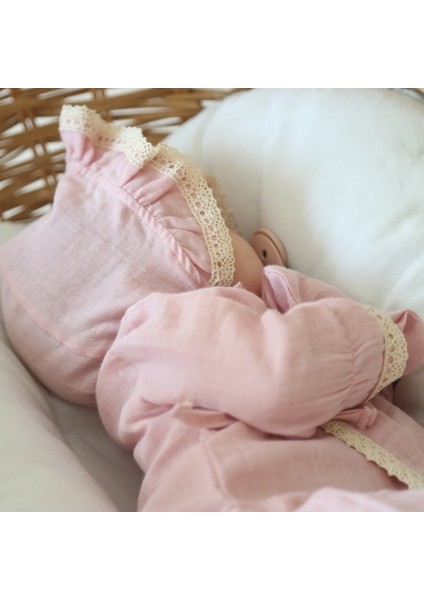 Krem Unisex Pamuklu Müslin Fistolu Yenidoğan Hastahane Çıkışı