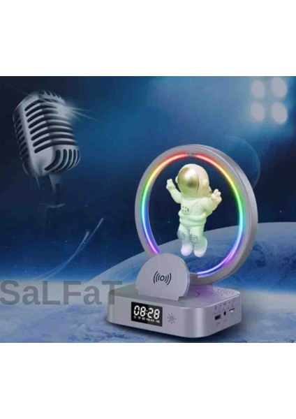 Akilli Speaker Manyetik Kaldırmalı Astronot Saatli Rgb Işıklı Bluetooth Hoparlör
