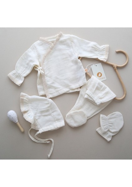 Krem Unisex Pamuklu Müslin Fistolu Yenidoğan Hastahane Çıkışı fiyatları